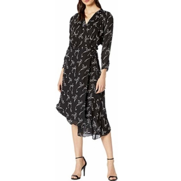 Joie Acantha Caviar Black Silk Wrap Midi Dress Size Medium – Floral Print - Picture 1 of 5